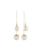 18k Yellow Gold Threader Pearl-chain Earrings