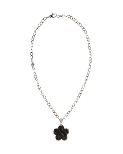 27mm Beaded Onyx Flower Pendant Necklace