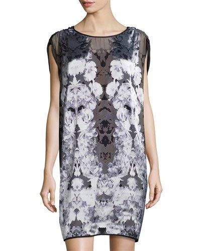 Floral-print Shift Dress, Mirrored Black Rose