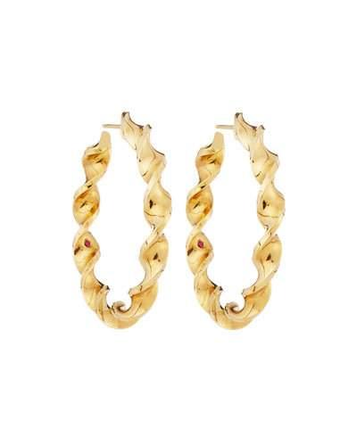 18k Yellow Gold Twisted Oval Hoop Earrings