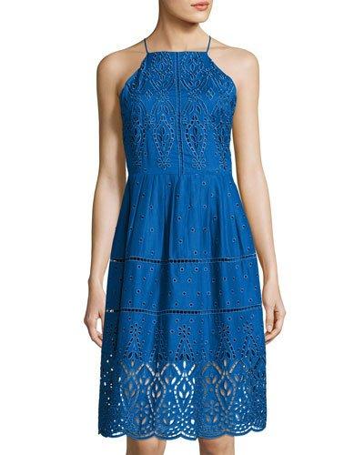 Alana Eyelet Cotton Dress, Blue