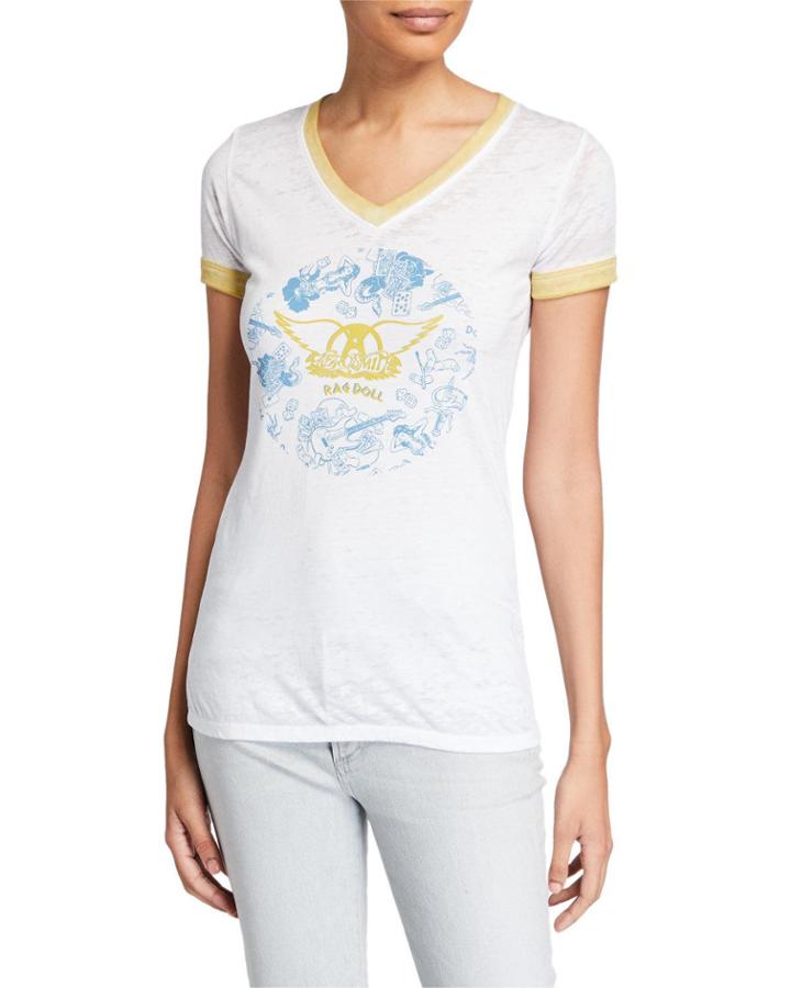Aerosmith Rag Doll V-neck Short-sleeve Graphic Tee