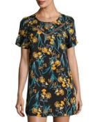 Floral-print Short-sleeve Shift Dress,