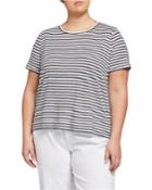 Plus Size Striped Organic Linen Jersey Cap-sleeve Tee