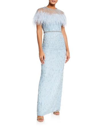 Meline Tulle Feathered-bust Gown