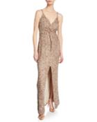 Luna Beaded V-neck Sleeveless Gown With Front