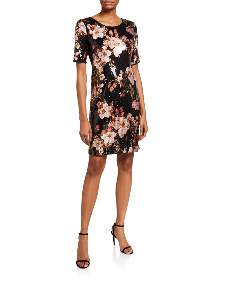 Elbow-sleeve Bodycon Floral Dress