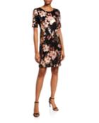 Elbow-sleeve Bodycon Floral Dress