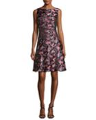 Floral Jacquard A-line Dress, Pink