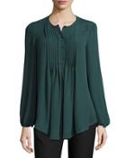 Pintucked Georgette Blouse, Evergreen