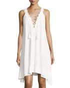 Laced-up V-neck Dress, Off White