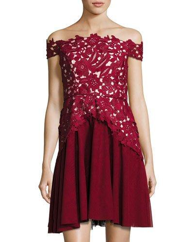 Off-the-shoulder Combo Lace Cocktail Dress