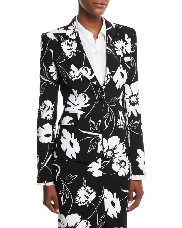 Floral-print Crepe Cady Tailored Jacket