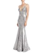 Animal Foiled Sleeveless Trumpet Gown