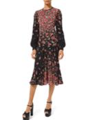 Long-sleeve Degrade Floral-print Dress