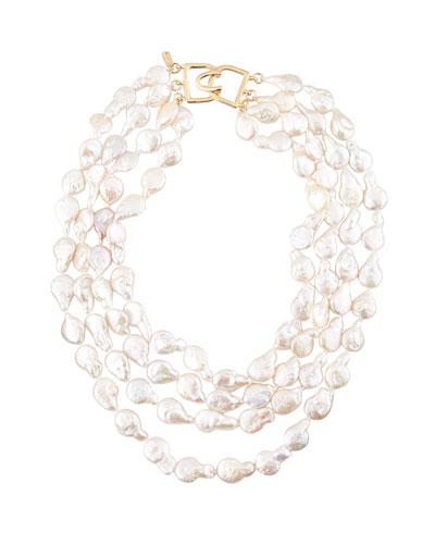 Four-strand Baroque Freshwater-pearl Necklace, White