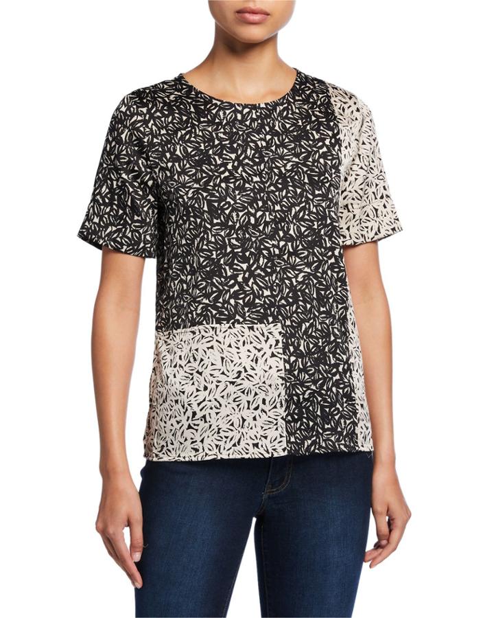 Colorblock Printed Matte Sateen Short-sleeve Top