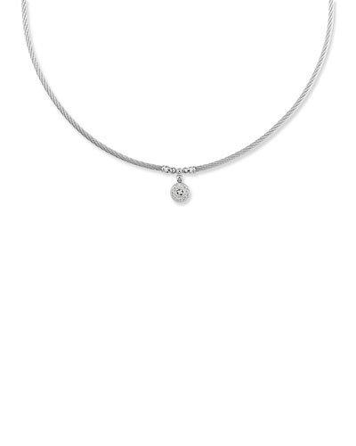 Classique Cable Necklace W/ Round Pave Diamond Pendant, Gray