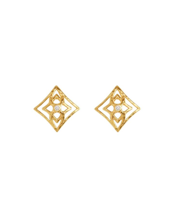 22k Topkapi Cutout Diamond Button Earrings
