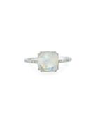 14k White Gold Moonstone Cushion Ring W/ Diamond Sides,