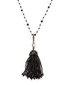 Long Black Spinel & Diamond Tassel Necklace