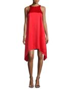 Sleeveless Jewel-neck Trapeze Dress, Red