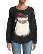 Sequined Santa-face Crewneck Cozy-knit