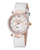 37mm Sassari Leather Diamond Watch, White