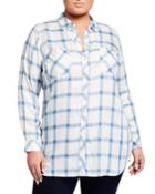 Plus Size Long-sleeve Button-front Plaid