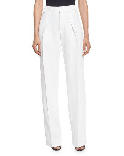 Inverted-pleat Straight-leg Trousers, Chalk