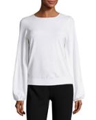 Georgia Bishop-sleeve Knit Top, Ivory