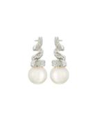 14k Diamond Swirl Freshwater Pearl Drop Earrings