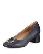 Mavis Leather Low-heel Pumps With Buckle Detail