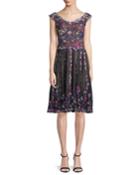 Floral Embroidered Lace Knee-length Cocktail Dress