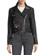 Faux-leather Floral-embroidered