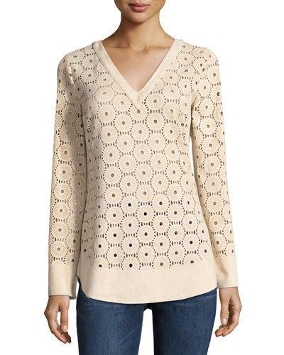 Laser-cut Faux-suede Tunic
