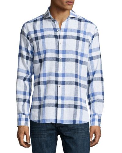 Plaid Long-sleeve Sport Shirt, Blue Night