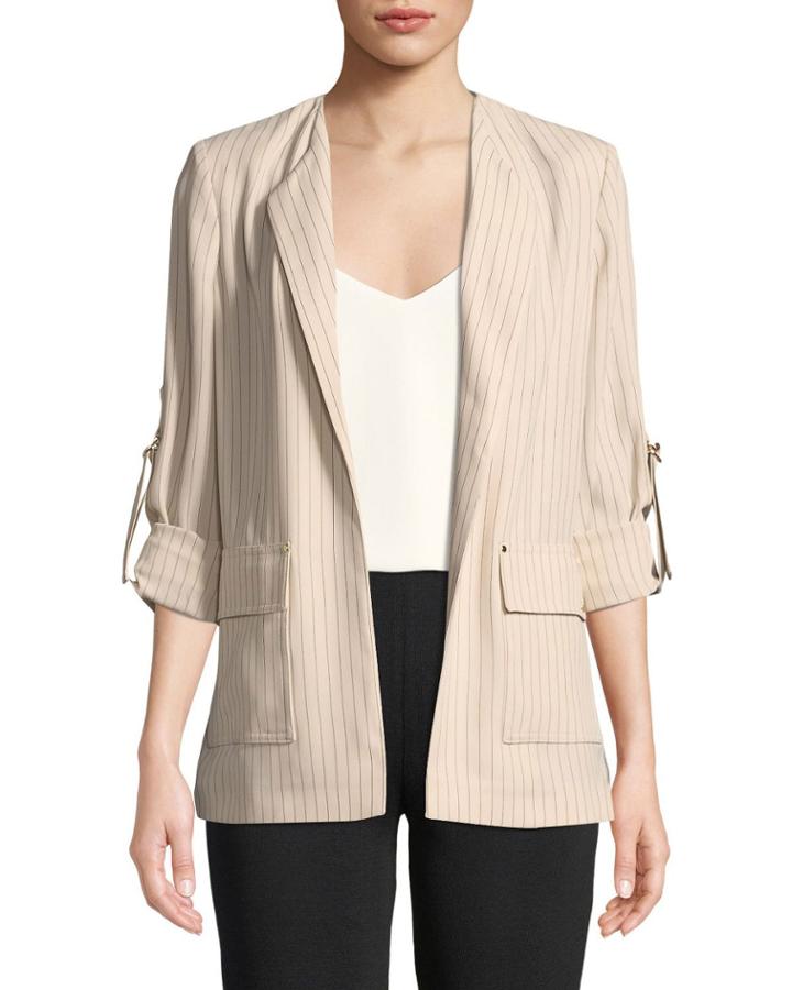 Soft Striped Suiting Roll-tab Jacket