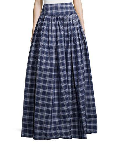High-waist Check Full Skirt, Indigo/white