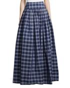 High-waist Check Full Skirt, Indigo/white