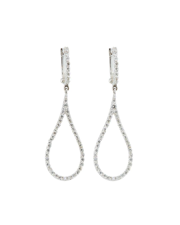 18k White Gold Thin Diamond Teardrop Earrings