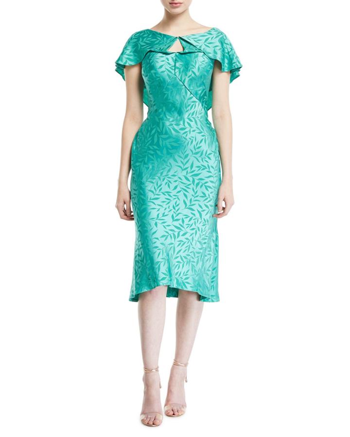 Leaf-jacquard Crepe Ruffled-capelet Dress
