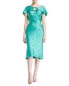 Leaf-jacquard Crepe Ruffled-capelet Dress
