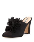 Neva Heeled Mules With Flower Appliqu&eacute;