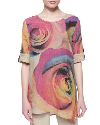 Big Rose-print Linen Tunic,