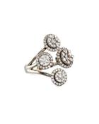 14k White Gold 4-row Diamond Flower Ring,