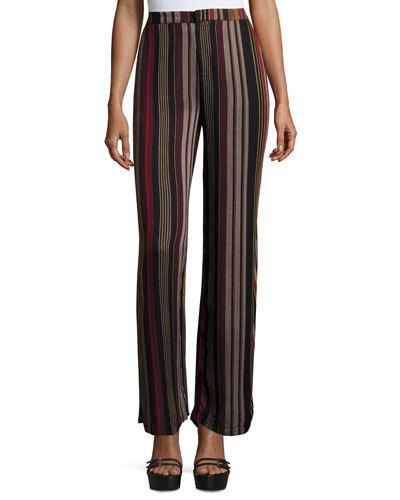 Striped High-waist Palazzo Pants, Wine/mauve
