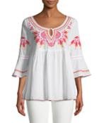 3/4-sleeve Embroidered Tunic