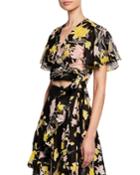 Sara Floral Flutter-sleeve Wrap Top
