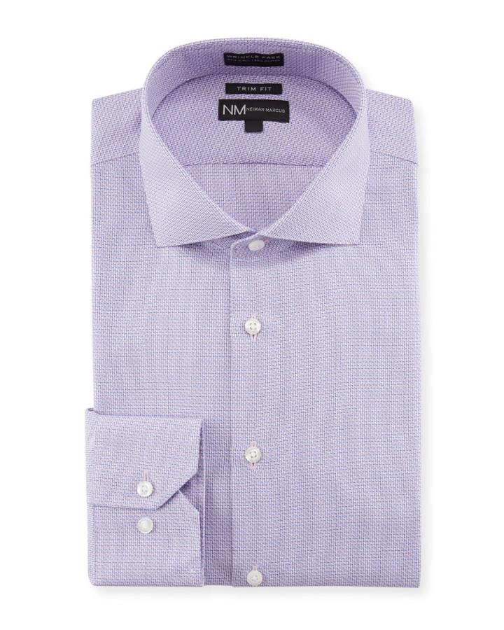 Men's Trim Fit Non-iron Dobby Micro Check Dress